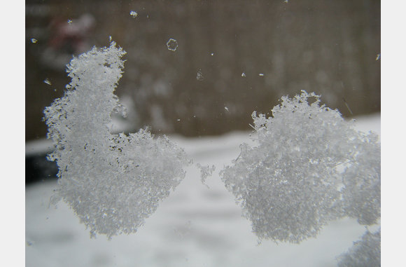 Sneeuwvlokjes op het raam